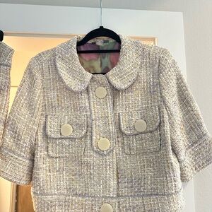 Kenar Cream Tweed Skirt Set with Button Details